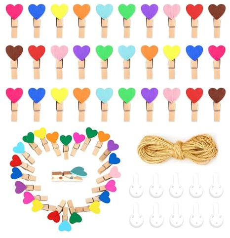 HMCEY 100 Pezzi Mollette Piccole Legno,Mollette per Foto Colorate,Molletta per Bucato Piccole,Wood Clips,Molletta Decorative Matrimonio,Mollettes da Appendere Foto per Scrapbooking DIY, Cartoline