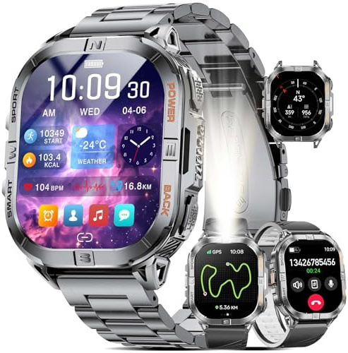LIGE DM6 Montre Connectée Homme avec GPS Intégré(Appel Bluetooth), 2.13 AMOLED Écran Tacile, Torche LED/IP68 Étanche Smart Watch, Podometre Santé Sommeil Smartwatch pour Android iOS Phones