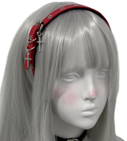 Oxxggkao Retro Punk Kreuze Leder Stirnband Für Frauen Cosplay PU 2000er Jahre Dunkle Haar Accessoire Für Erwachsene Street Haarband