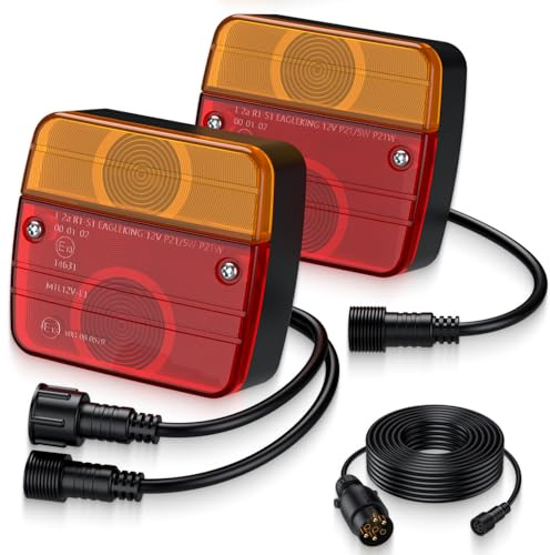 EYPINS Anhänger Rückleuchten Set, Universal 12V Anhänger Rücklichter mit 7,5m Kabel, 7-polig PKW LKW Anhängerbeleuchtung Kennzeichenleuchte E13 für KFZ Caravan Boot Vans - wasserdicht, abnehmbar