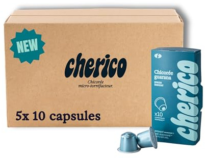 CHERICO 50 Capsules Chicorée Guarana - Compatibles Nespr*sso | Alternative au Café Sans Caféine, Riche en fibres, Origine végétale, Notes caramel et noisettes, Fabriqué en France