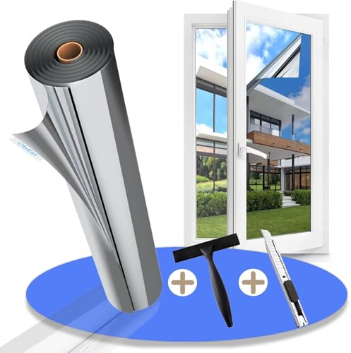 Gufoltie Window Film Privacy One Way Clear Heat Reflective UV Window Tint Mirror Film for Glass Windows Sun Blocker See Out Not in for Home Office Silver 118x200cm