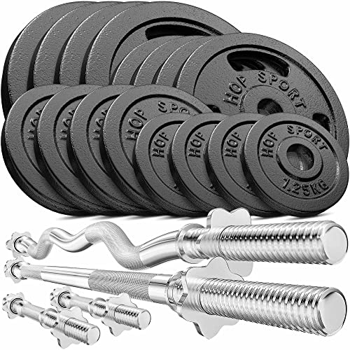 Hop-Sport GUSS Hantelset 96 kg, 1x Langhantel, 1x SZ Stange & 2x Kurzhantel inkl. 16 Hantelscheiben 4x10kg/4x5kg/4x2,5kg/4x1,25kg (SZ)