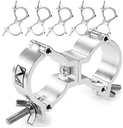 BeamZ BC50-100D Swivel Coupler Slimline Aluminium Truss Clamp Set (Pack of 6) 48-51mm Diameter Compatible 100kg Load Capacity for DJ, Stage & Lighting Equipment Mounting Applications
