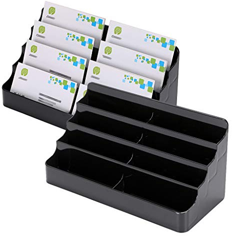 BTSKY 2 Pcs Acrílico Titulares de Tarjetas de Negocios - 8 Bolsillos Transparentes Tarjeta de Visita Tarjeta Organizador de Escritorio para Escritorio Color Negro