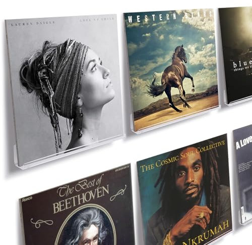 NIUBEE Lot de 6 étagères murales en Acrylique Transparent pour disques vinyles - Présentez Votre Musique Quotidienne au Bureau ou à la Maison
