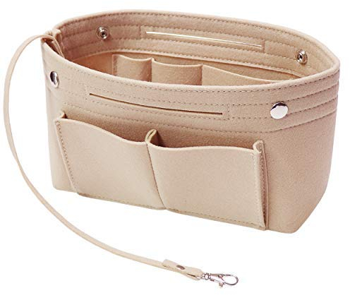 Soyizom Filz Handtasche Organizer Bag in Bag,Innentaschen für Handtaschen Organizer mit Schlüsselkette für Speedy Neverfull,8 Farben(Beige,Groß)