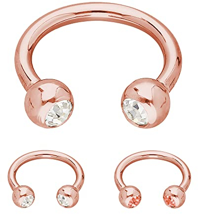 Treuheld® | Rosegoldenes Hufeisen Piercing Ring mit Kristallen - [19.] 1.2 x 8 mm (Kugeln: 4mm) - klar/durchsichtig