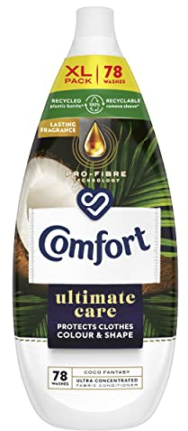 Comfort Ultimate Care Coco Fantasy Flasche aus 100% recyceltem Kunststoff* Ultrakonzentrierter Weichspüler für kompletten Kleidungsschutz 78 Waschgänge, 1,178 Liter