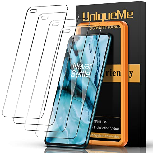 UniqueMe [4 Stück Schutzglas für Oneplus Nord Schutzglas, H9 Härte Blasenfest Full Screen für Oneplus Nord Schutzfolie Mit Positionierhilfe