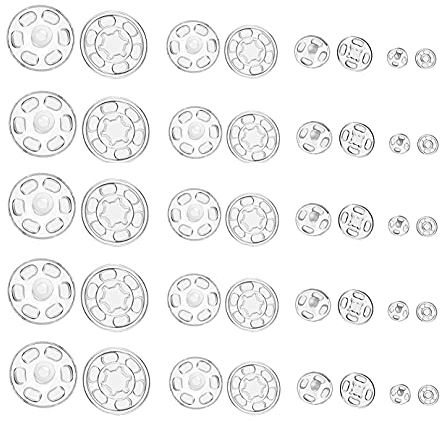 SyiXute 100 Paare Kunststoff Knöpfe,Unsichtbare Knopf,Kunststoff Druckknöpfe für DIY Kleidung Knöpfe,Hemd Aufnähen Knöpfe 7,5 mm,11,5 mm,15 mm,20 mm