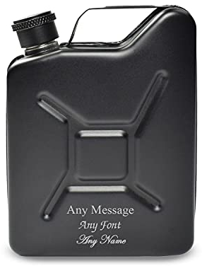 Personalised Engraved Black Jerry Can Hip Flask, Personalise with Any Message for Any Occasion