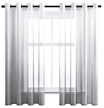 CUTEWIND Farbverlauf Vorhang Weiß-Grau Voile Gardinen Transparent mit Ösen Ösenschal Dekoschal Fensterschal für Wohnzimmer Schlafzimmer 140cm x 160cm (B x H) 2er Set