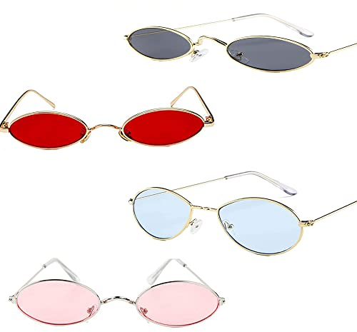 4 Stück Festival Sonnenbrille Damen, Hippie Sonnenbrille, Set Retro Brille Vintage, Summer Kleine Brille Damen, Kreis Farbige Brille, Für Party Foto Requisiten Kostüm Maskerade Dekoration