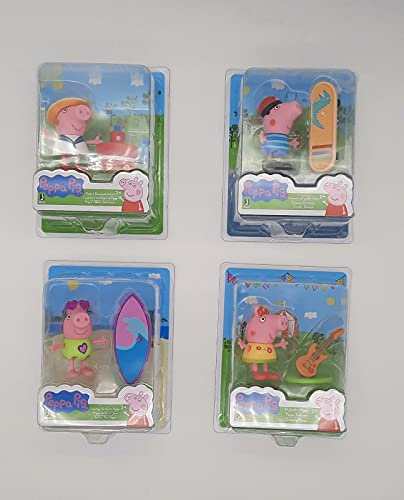 Peppa Pig 4er Figurenset Schorsch Skateboard, Surfbrett, Gitarre und Boot