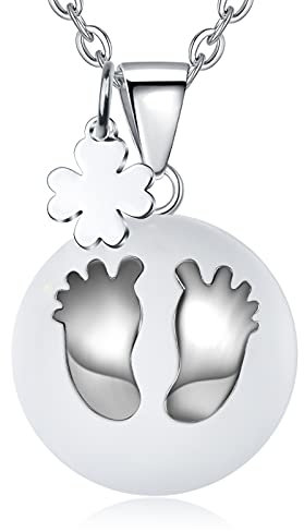 CELESTIA Collier Bola de Grossesse, Maternité Pendentif à Bille Ronde avec Empreinte, Cadeau pour Femmes Enceintes, Appelant d'ange pour Bébé