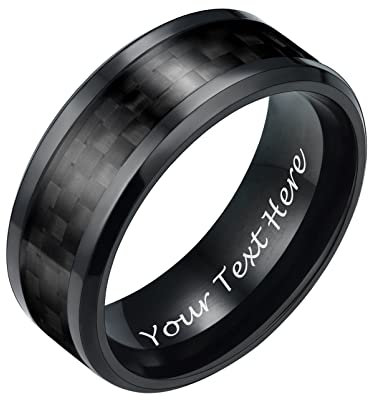 PROSTEEL Herren hochglanzpoliert Kohlefaser Ring Schwarz Größe 62 Hochzeit Verlobung personalisiert Bandring 8mm breit Partnerring Trauring Finger Ring Modeschmuck Accessoire für Geburtstag