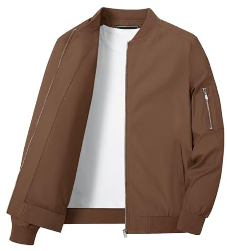 KEFITEVD Jacket Décontracté Hommes Printemps Été Cargo Vestes Manteaux Coupe Vent avec Poches Zippées,Marron,S
