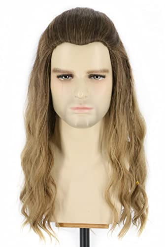 Topcosplay Perücke für Herren Lang lockige Aschblond Perücke für Cosplay Halloween Kostüm