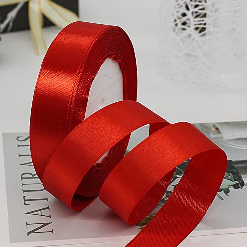 ZHIHUI Satinband Rot 20mm, 22 Meters Dekoration Geschenkband Fein Schleifenband, Stoffband für Luftballons, Hochzeit, Taufe und Geburtstag Geschenke Der Valentinstag Verpackung von Geschenken