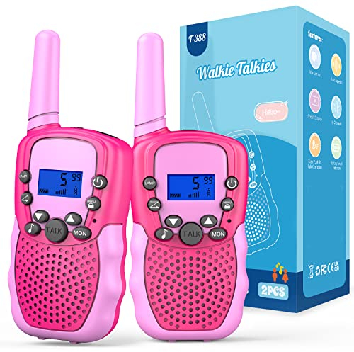 Walkie Talkie Kinder, Bakoherp Walkie Talkie für 3-12 Jahre alte Mädchen, Funkgerät Kinder mit 8 Kanäle, LED Taschenlampe, LCD Bildschirm und 3 Meilen Reichweite für Abenteuer, Camping, Wandern