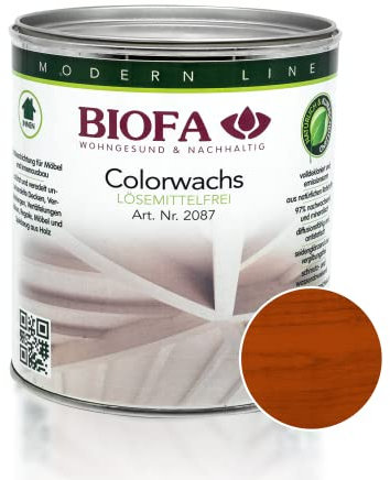 BIOFA Colorwachs lösemittelfrei farbig natürliche Holz-Wachs-Lasur mit Carnaubawachs für Holzdecken, Möbel, Spielzeug Redwood 0,375L