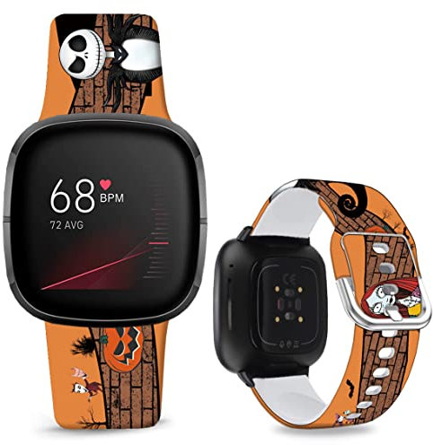 Sjiangqiao Bracelet de rechange pour montre connectée Fitbit Sense/Sense 2/Versa 3/Versa 4, Halloween, Sally, Jack Skellington, en silicone souple, chic, style dessin animé, pour homme et femme