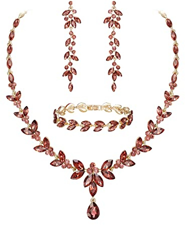 EVER FAITH Juegos de Joyas Mujer Cristal Austriaco Hoja Elegante Marquesa Conjunto de Collar Pendientes y Pulsera de Tenis para Boda