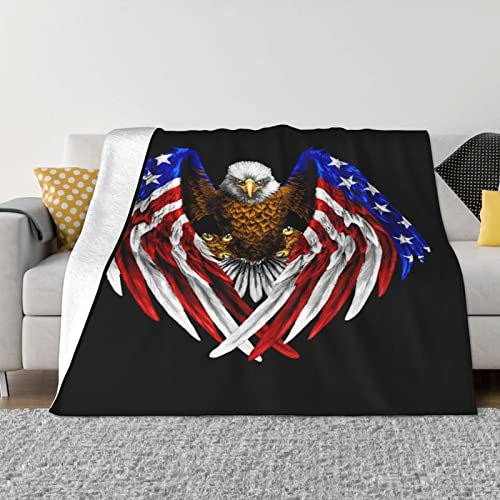 152,4 x 127,7 cm USA-Flagge, patriotische Adler-Flanell-Wolldecke, leichte, weiche und bequeme flauschige Decke, geeignet für Sofa, Bett, Geschenke schwarz