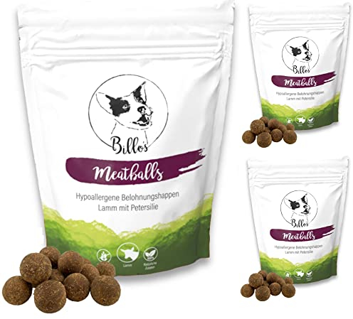 Meatballs Lamm Petersilie Hundeleckerli Getreidefrei & Hypoallergen Sensitiv Weich - Hundesnack Trainingsleckerli Große Hunde Leckerlis - Soft Dog Treats Snack | Billos 19mm 3er-Pack (3X 150g = 450g)