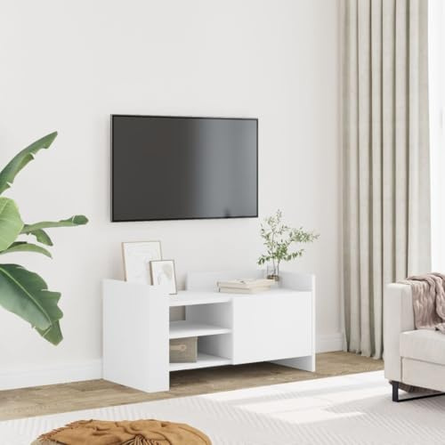 Meuble TV Blanc Moderne 80 cm Largeur, Buffet Télé avec Grand Rangement, Bois d'Ingénierie Stable pour Salon et Chambre, Facile à Assembler et Nettoyer