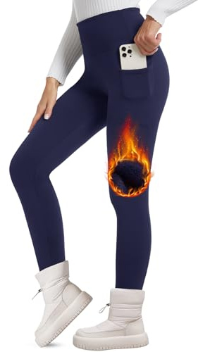 FOTOCITI Thermo Leggings Damen Winter Mit Tasche High Waist | Thermoleggins Gefütterte Fleece Warme Thermounterwäsche Lange Sportleggins Yogahose