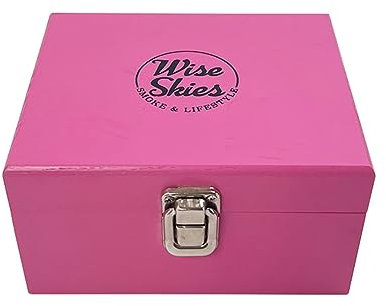 Wise Skies Wooden Rolling Box - Boxes with Hinged Lids Rolling Tray Storage (Mini Pink)