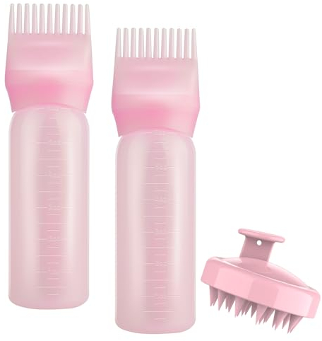 Gezimetie Wurzelkamm-Applikator-Flasche mit Kopfhaut-Massagegerät, Shampoo-Bürste, 3 Stück, Haarfärbemittel und Kopfhautbehandlungswerkzeuge (Pink)