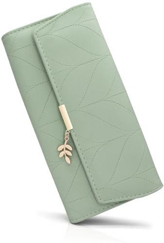 Portefeuille Femme Longue PU Cuir, Porte Monnaie Femmes Grande Capacite avec Compartiment à Monnaie Zippé, Longue Porte Feuilles pour Femme avec 9 Emplacement de la Carte (C-Vert)