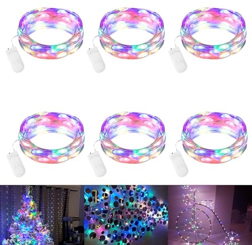 Etopgo Fairy Lights Battery Operated,6 Pack 2m 20LEDs Micro Waterproof Copper Wire String Lights for Bedroom Christmas Party Wedding Decoration (Multicolor)