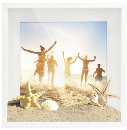 FramePro 3D-Bilderrahmen zum Befüllen, weiß Bilderrahmen extra tief Objektrahmen für Gegenstände, stabiles MDF-Holz mit Echtglas, 28x28 cm-perfekt zum Basteln und als Geschenk