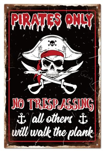 GLOBLELAND Tablero de peltre de metal pirata 20 x 30 cm retro carteles personalizados pirata cráneo cueva signos placa arte cartel decoración de pared para el hogar baño de lavadero