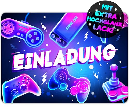 VULAVA 12x Gaming Einladungskarten für Jungen Mädchen - die Gamer Party Einladung für Jungen Mädchen Kinder Geburtstag Einladung Video-Spiel Game-Controller Spieleabend