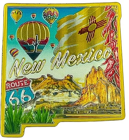 New Mexico Souvenir Metallischer Magnet, lebendige Route 66 und Heißluftballon, 6,3 cm
