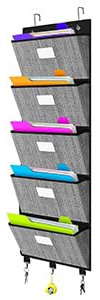 VERONLY Over The Door File Organizer-Wall Mount File Organizer for Office,Hanging File Folders with Labels and Hooks for Chart Paper, Magazine,Notebooks,Planners,5 Large Pockets (Black)