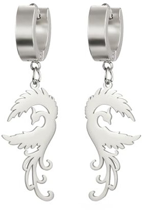 KKJOY Phönix Ohrringe Edelstahl Mythologische Tier Vogel Anhänger Ohrringe Phönix Wiedergeburt Amulett Schutzschmuck für Frauen Mädchen