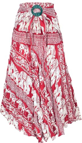 GURU SHOP Boho Sommerrock, Maxirock Hippie Chic, Wandelbares Sommerkleid, Strandkleid - Rot/weiß, Damen