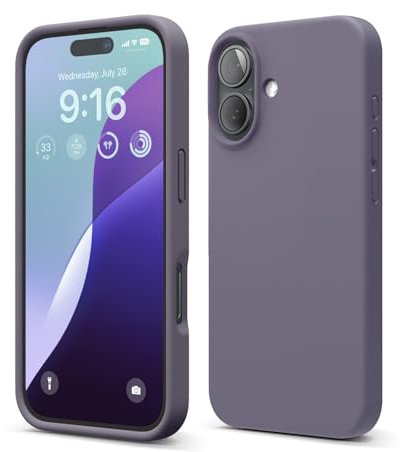 elago Compatible with iPhone 16 Case, Premium Liquid Silicone Case, Full Body Protective Cover, Shockproof, Slim Phone Case, Anti-Scratch Soft Microfiber Lining, 6.1 inch (Deep Lavender)