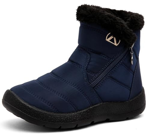 Rokiemen Stivali da Neve Ragazzi Ragazze Invernali Bambini Fodera Calda Foderato in Pelliccia Stivali Piatto Impermeabili Stivaletti All'aperto Antiscivolo Blu 31 EU