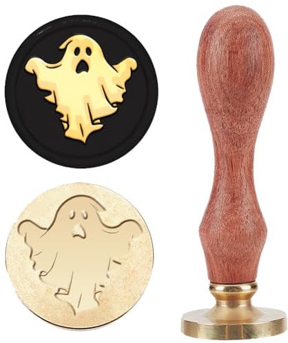 MAYJOYDIY Halloween Geister Wachssiegelstempel 25mm Geister Siegelwachsstempel Abnehmbares Gruseliges Geistermuster Messingkopf Holzgriff Für Umschläge Einladungen Geschenkverpackungen Dekoration