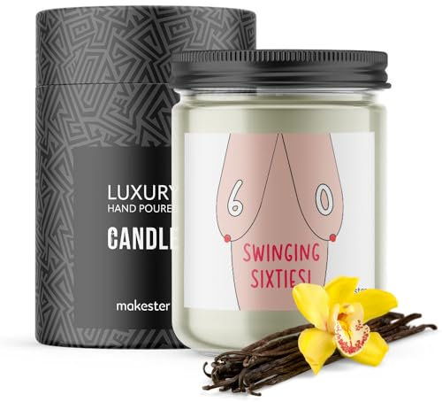 Funny 60th Birthday Gifts - Luxury Soy Wax Candle - Vanilla, Jasmine, Sugared Almond - Makester