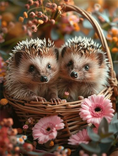 Diamond Painting 40x50cm Igel für Kinder und Erwachsene - Round Full Drill Kristall Strass Kreuzstich, Bilder Malen nach Zahlen, Home Deko Wohnzimmer Gift ME-405