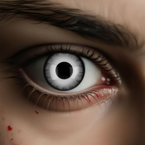Kontaktlinsen Halloween Ohne Stärke, 2 Stück(1 Paar) Weiße Schwarze Kontaktlinsen Farbig mit Kontaktlinsenbehälter für Vampir, Karneval Fasching Cosplay Party Festival