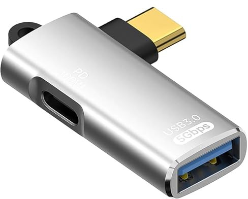 USB C to USB Adaptor - Right Angle USBC to A Converter with 100w PD Fast Charging, 5Gbps USB-C OTG Adapter Compatible for iPhone 15 Pro Max, MacBook, Android Galaxy& More Type C Device, Silver